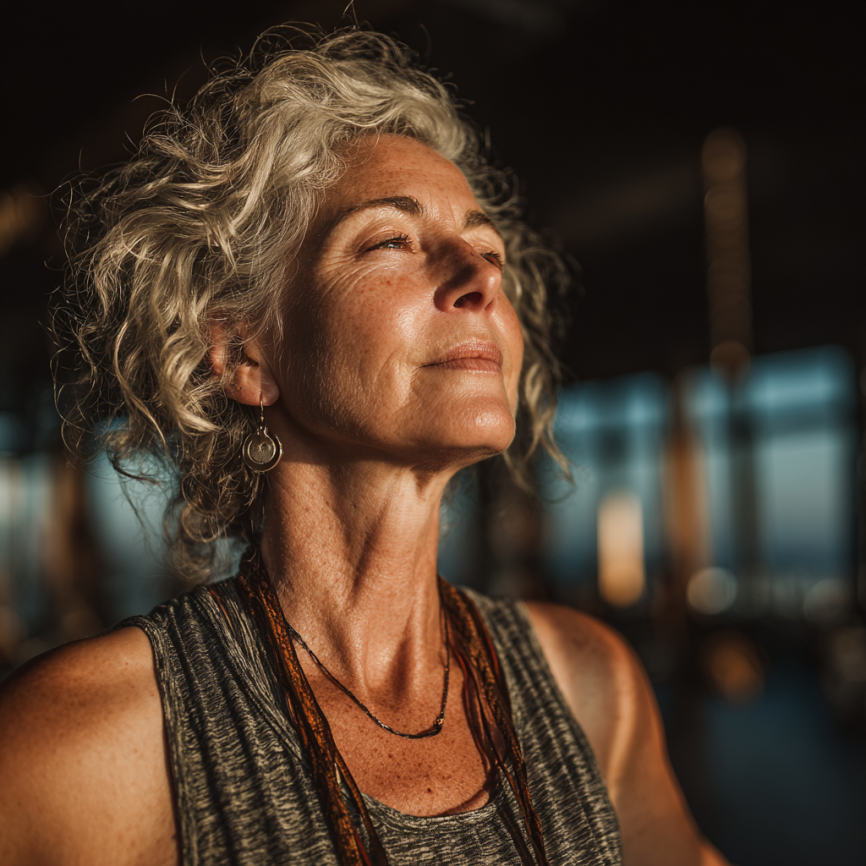 Idős ember jógázik természetes környezetben