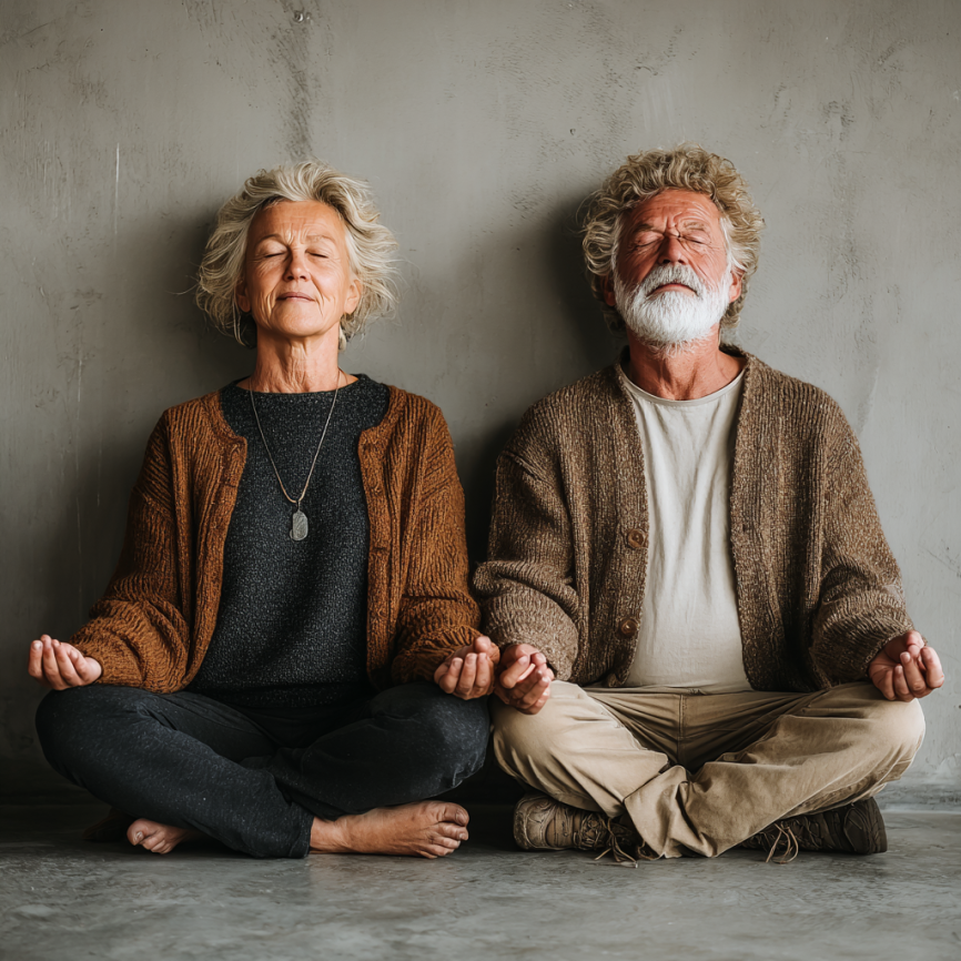 Idős emberek csoportos jóga órán